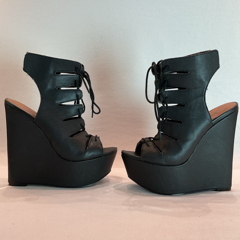 NASTY GAL Black Lace Up Gladiator Platform Wedge Boots Whimsigoth Punk Bold Sz 6 - Picture 9 of 16